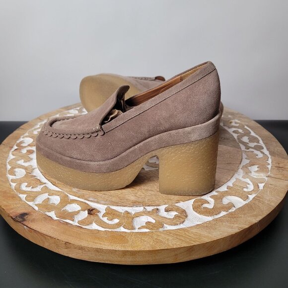 Marc Fisher Mllina Taupe Suede Platform Loafers Size 6.5 Womens Block Heel - Picture 14 of 15